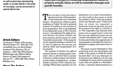 Eminent Domain in Colorado Part II Just Compensation