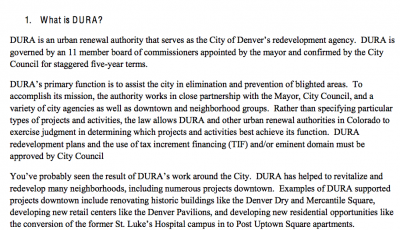 DURA response to Arapahoe Square Blight Study Process